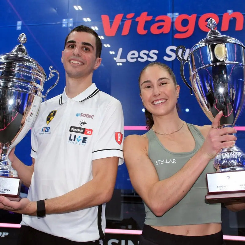 Ali Farag & Nele Gilis win 2023 VITAGEN Singapore Squash Open titles