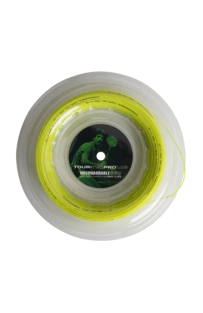 UNSQUASHABLE TOUR-TEC PRO 1.18 Squash String - Yellow - 100M Reel - SPONSORSHIP - UNSQUASHABLE